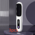 2 In 1 Straight Hair Comb Wireless Hair Straightener Brush Hair Fast Heating Portable Hot Curler USB Charging