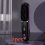 2 In 1 Straight Hair Comb Wireless Hair Straightener Brush Hair Fast Heating Portable Hot Curler USB Charging