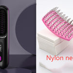 2 In 1 Straight Hair Comb Wireless Hair Straightener Brush Hair Fast Heating Portable Hot Curler USB Charging